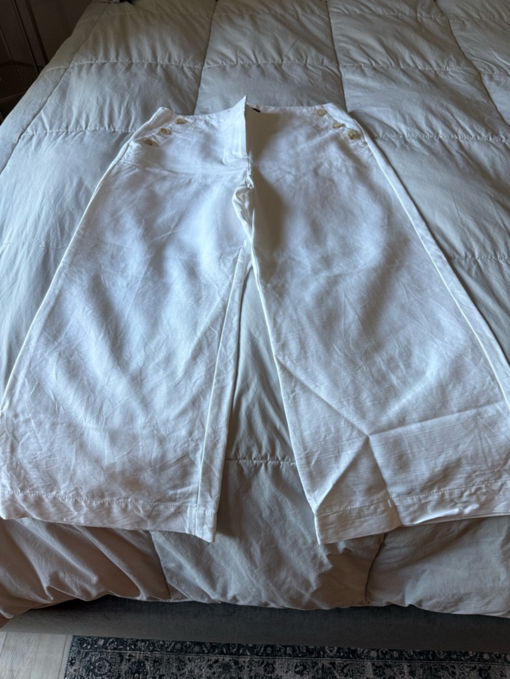 White Sailor-Style Wide Leg Pants